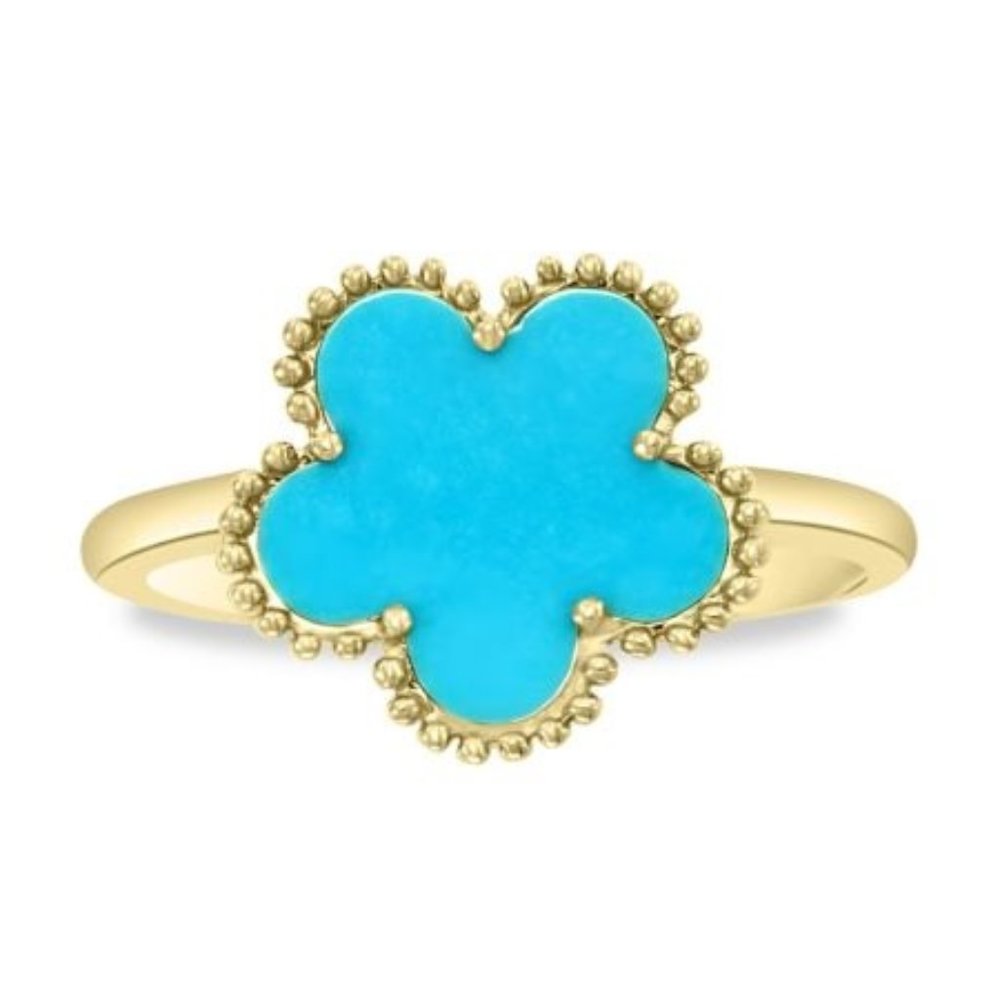 (Certified + warranty) Effy 14K Gold Turquoise flower Ring / Made in the USA